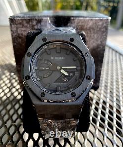 New Casio G-Shock GA2100 BLACKOUT Custom MOD All Black Color Stainless Steel