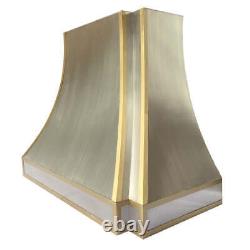 New Curve Stainless Steel Custom Range Vent Hood kitchen Canopy with Brass Bands