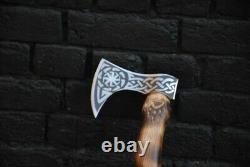 New Custom Hand Forged Bearded Axe Etching Axe with Handle Carving Gift for Men