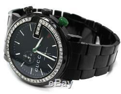 New Custom Mens 101 G Black PVD Real 44 MM Diamond Gucci Ya101331 Watch 3.5 Ct