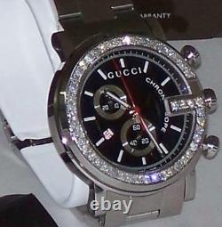 New Gucci G-chronograph Ya101309 Black Dial Custom Set 2.00 Ct. Apx. Diamond Watch