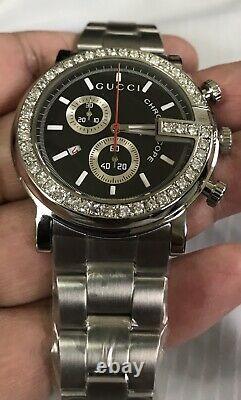 New Gucci G-chronograph Ya101309 Black Dial Custom Set 2.00 Ct. Apx. Diamond Watch