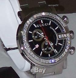 New Men's 101m Gucci chrono 1.92ct. Aprx. Custom set real Diamond Watch YA101309
