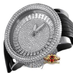 New Men's 3d Full Stainless Steel Gold Tone Custom Simulated Diamond Watch 48m