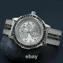 Onyx Black White Gold Custom Solid Steel Bezel Band Baguette Real Diamond Watch