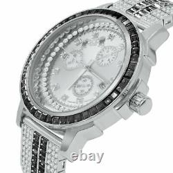 Onyx Black White Gold Custom Solid Steel Bezel Band Baguette Real Diamond Watch