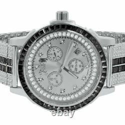 Onyx Black White Gold Custom Solid Steel Bezel Band Baguette Real Diamond Watch