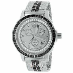 Onyx Black White Gold Custom Solid Steel Bezel Band Baguette Real Diamond Watch