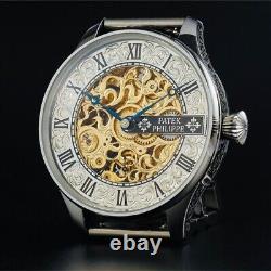 PATEK PHILIPPE antique hand-rolled watch 1908s Full skeleton custom / case 48mm
