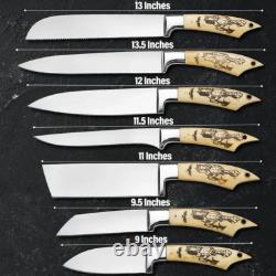 Personalized J2 Stainless Steel Custom Handmade 7 Pcs Chef Knife Set
