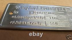Porsche data plate Stamped Stainless Steel CUSTOM MADE for restoration purpose