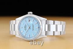 ROLEX MENS DATEJUST ICE BLUE DIAL 18K WHITE GOLD STEEL WATCH with OYSTER BAND