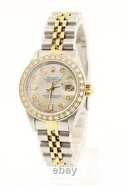 ROLEX Oyster Perpetual 18k & Steel Datejust 26mm WHITE MOP Dial Diamond Watch