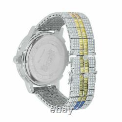 Rainbow Color Custom Solid Steel Bezel Real Diamond Dial White Gold Tone Watch