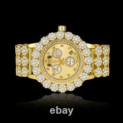 Real Diamond Men Stainless Steel Yellow Gold Custom Flower Watch WithDate IceHouse