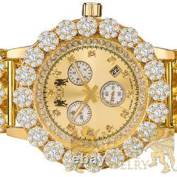 Real Diamond Men Stainless Steel Yellow Gold Custom Flower Watch WithDate IceHouse