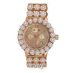 Real Genuine Diamond Stainless Steel Rose Gold Men Custom Ice House Watch WithDate