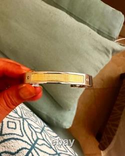 Real Signature Diamond Bangle Bracelet YG 18kt Stainless Steel + Custom CROSS