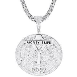 Rich Dollar Sign Silver Pendant Money Is Life Logo White Gold Finish Free Chain