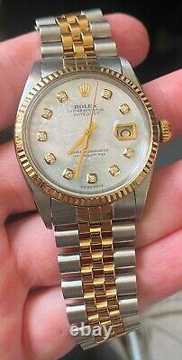 Rolex 18K Gold/Stainless Steel Datejust 36MM MOP Custom diamond dial 16013