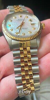 Rolex 18K Gold/Stainless Steel Datejust 36MM MOP Custom diamond dial 16013