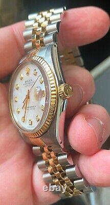 Rolex 18K Gold/Stainless Steel Datejust 36MM MOP Custom diamond dial 16013