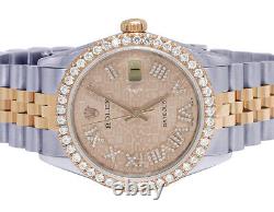 Rolex 18K/ Steel Datejust 36MM Two Tone Everose 16013 Diamond Watch 3.0 Ct