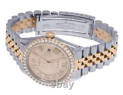 Rolex 18K/ Steel Datejust 36MM Two Tone Everose 16013 Diamond Watch 3.0 Ct