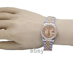 Rolex 18K/ Steel Datejust 36MM Two Tone Everose 16013 Diamond Watch 3.0 Ct