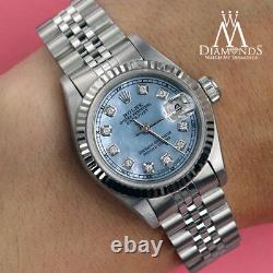 Rolex 26mm Datejust Baby Blue MOP Diamond Accent Dial 18k White Gold & SS Watch