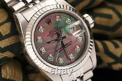 Rolex 26mm Datejust Black Mother Of Pearl Diamond Dial Stainless Steel Watch