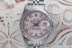 Rolex 26mm Datejust Stainless Steel Watch Pink Diamond Accent Dial