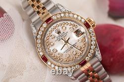 Rolex 26mm Datejust Watch White Mother Of Pearl Dial Diamond & Ruby Bezel