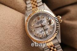Rolex 26mm Datejust Watch White Mother of Pearl Diamond Dial Fluted Bezel