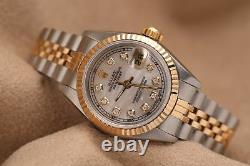 Rolex 26mm Datejust Watch White Mother of Pearl Diamond Dial Fluted Bezel