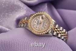 Rolex 26mm Datejust White Mother Of Pearl Diamond Dial 2 Tone Ladies Watch