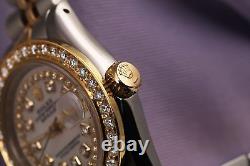 Rolex 26mm Datejust White Mother Of Pearl Diamond Dial 2 Tone Ladies Watch