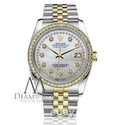 Rolex 26mm Datejust White Mother Of Pearl Diamond Dial 2 Tone Ladies Watch