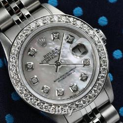 Rolex 26mm Datejust White Mother of Pearl Diamond Dial & Bezel SS Watch