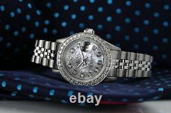 Rolex 26mm Datejust White Mother of Pearl Diamond Dial & Bezel SS Watch