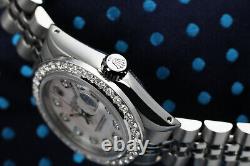 Rolex 26mm Datejust White Mother of Pearl Diamond Dial & Bezel SS Watch