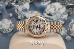 Rolex 26mm Datejust White Mother of Pearl Diamond Dial Fluted Bezel 2 Tone