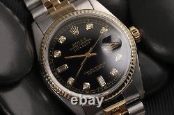 Rolex 31mm Datejust Black 8+2 Diamond Dial Ladies Genuine 18k & SS Watch