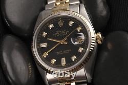 Rolex 31mm Datejust Black 8+2 Diamond Dial Ladies Genuine 18k & SS Watch