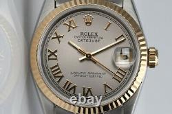 Rolex 31mm Datejust Silver Roman Numeral Dial Fluted Bezel Two Tone Watch