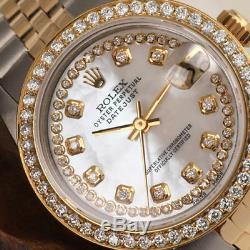 Rolex 31mm Datejust White MOP Mother of Pearl String Diamond Dial & Bezel 2 Tone