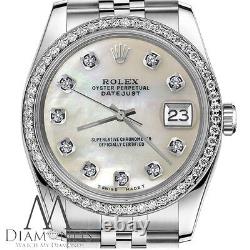 Rolex 31mm Ladies Datejust White Mother Of Pearl Diamond Dial Stainless Steel