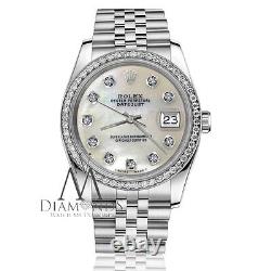 Rolex 31mm Ladies Datejust White Mother Of Pearl Diamond Dial Stainless Steel