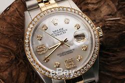 Rolex 36mm Datejust 18k Gold & SS Diamond Watch White Mother of Pearl Dial