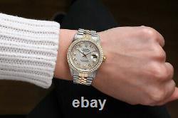 Rolex 36mm Datejust 2Tone White MOP Mother of Pearl String Diamond Dial & Bezel